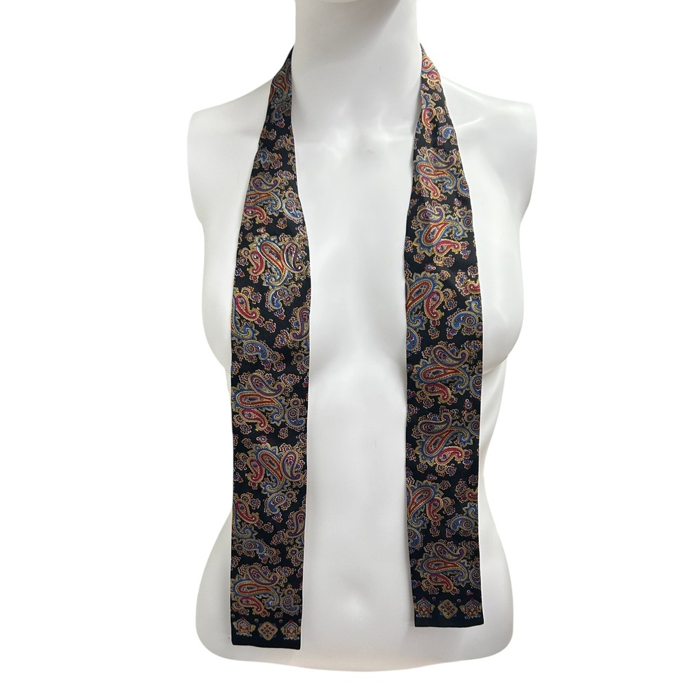 Vintage Silk Paisley Ascot Cravat Made In Japan Black Preppy Old Money Mens